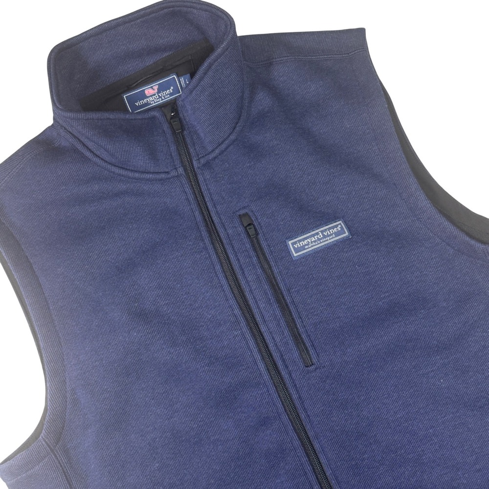 Vineyard Vines Harbor Fleece Vest Mens Large Blue Full Zip Sleeveless Jacket